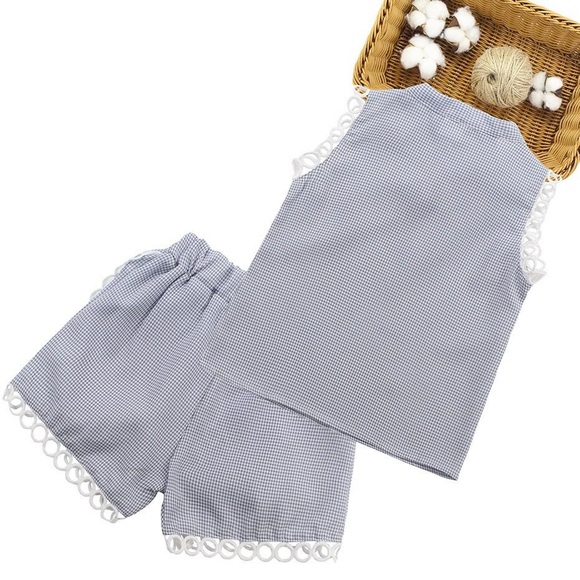 Girls Plaid Sleeveless Too and Shorts Set - Picture 2 of 2